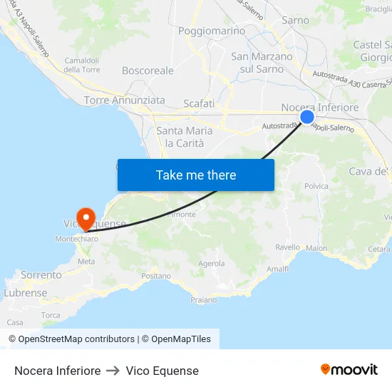 Nocera Inferiore to Vico Equense map