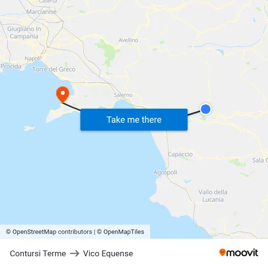 Contursi Terme to Vico Equense map