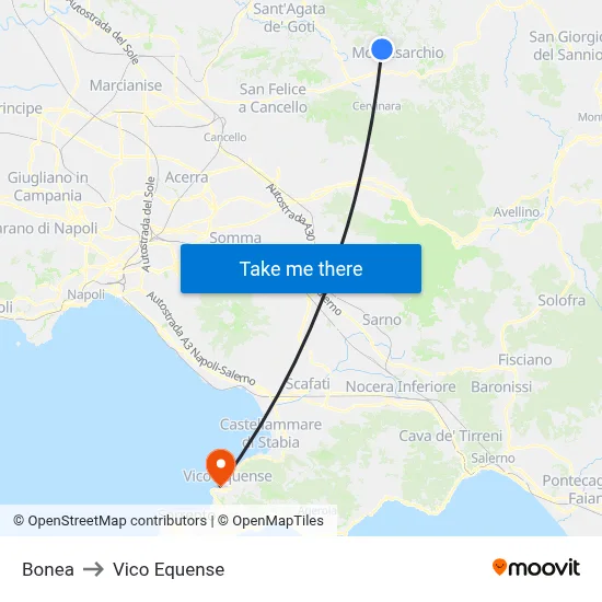 Bonea to Vico Equense map