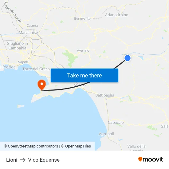 Lioni to Vico Equense map