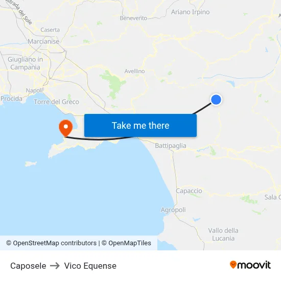 Caposele to Vico Equense map