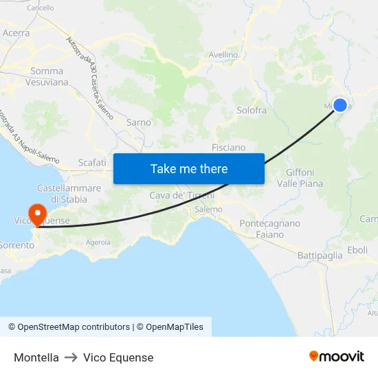 Montella to Vico Equense map