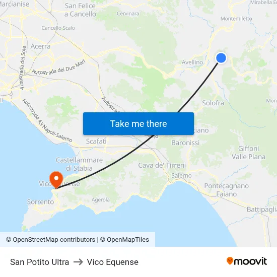 San Potito Ultra to Vico Equense map