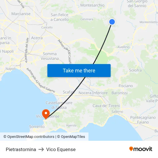 Pietrastornina to Vico Equense map