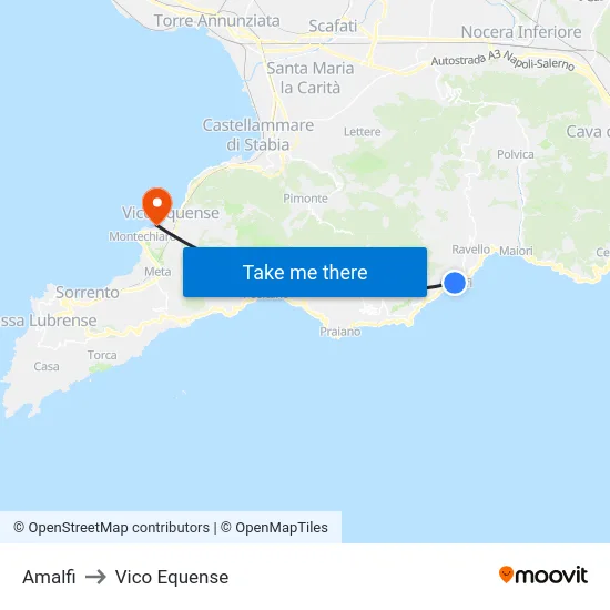 Amalfi to Vico Equense map