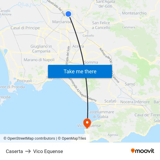Caserta to Vico Equense map