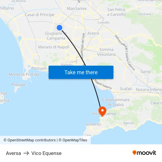 Aversa to Vico Equense map