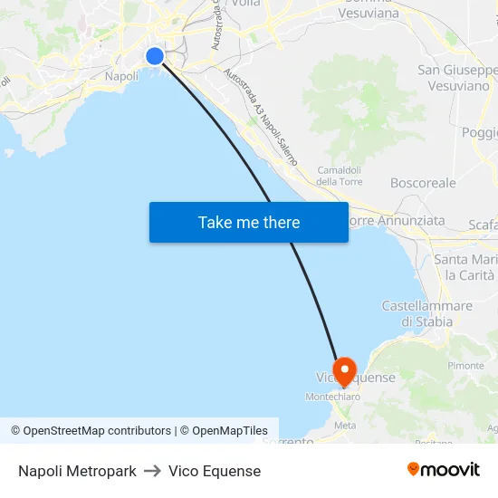 Napoli Metropark to Vico Equense map