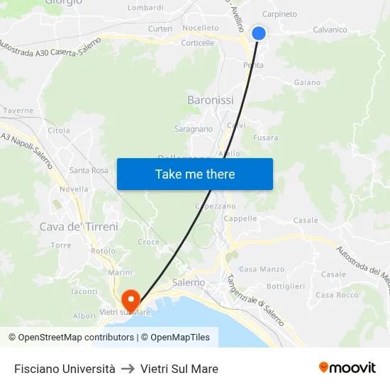 Fisciano Università to Vietri Sul Mare map