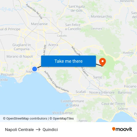 Napoli Centrale to Quindici map