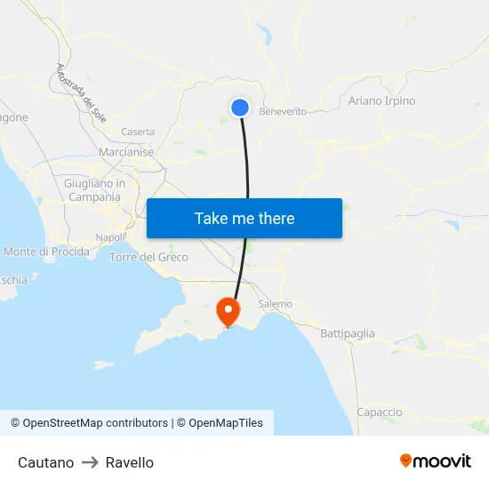 Cautano to Ravello map