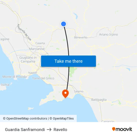 Guardia Sanframondi to Ravello map