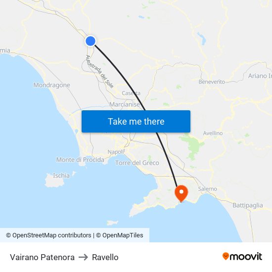 Vairano Patenora to Ravello map
