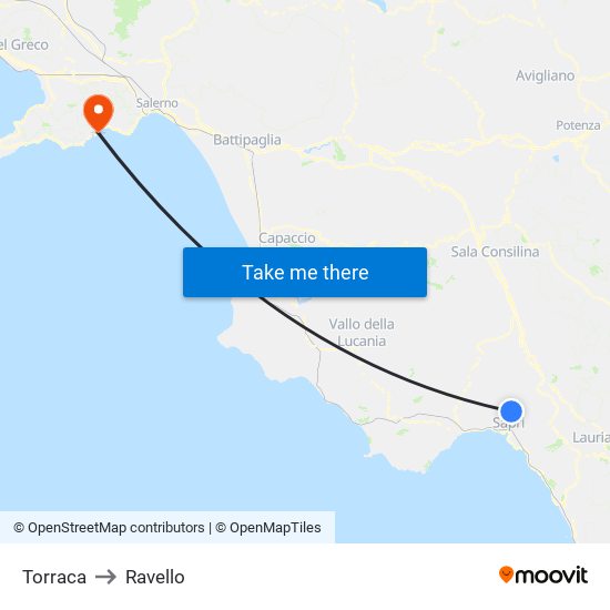 Torraca to Ravello map