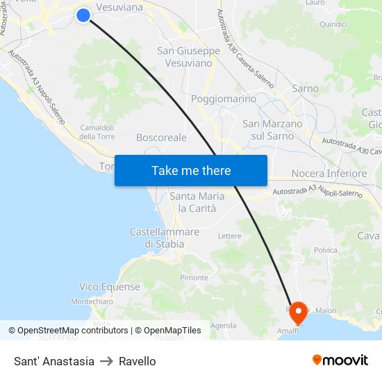 Sant' Anastasia to Ravello map