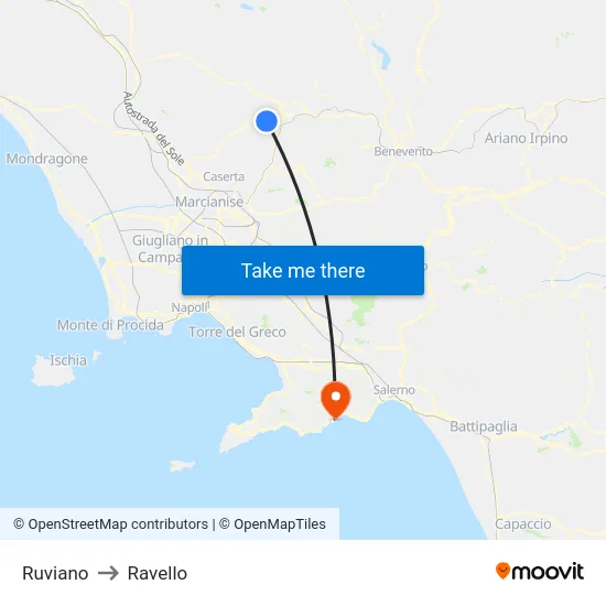 Ruviano to Ravello map