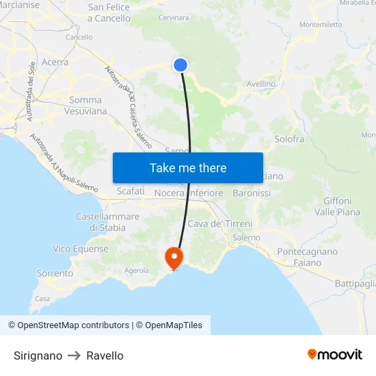 Sirignano to Ravello map