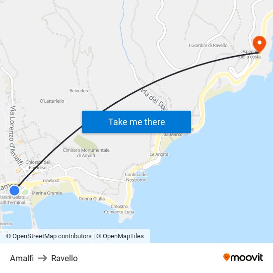 Amalfi to Ravello map