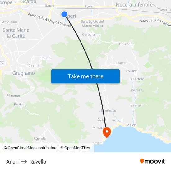 Angri to Ravello map