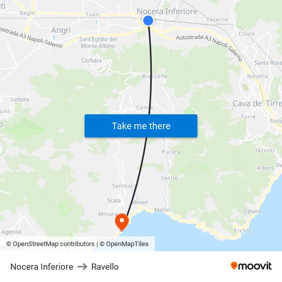 Nocera Inferiore to Ravello map