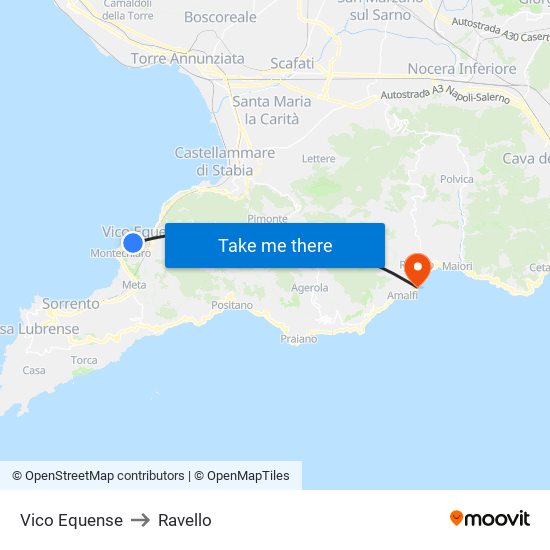 Vico Equense to Ravello map