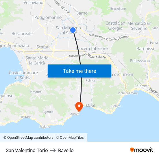 San Valentino Torio to Ravello map