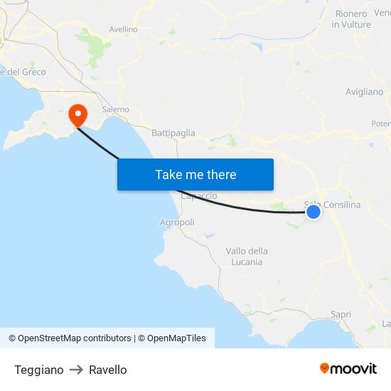 Teggiano to Ravello map