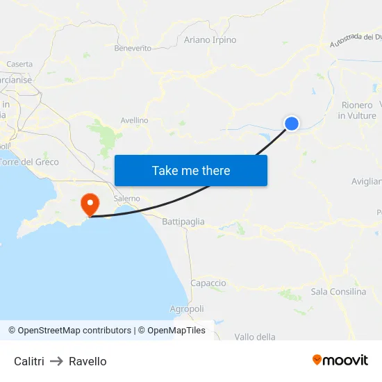 Calitri to Ravello map