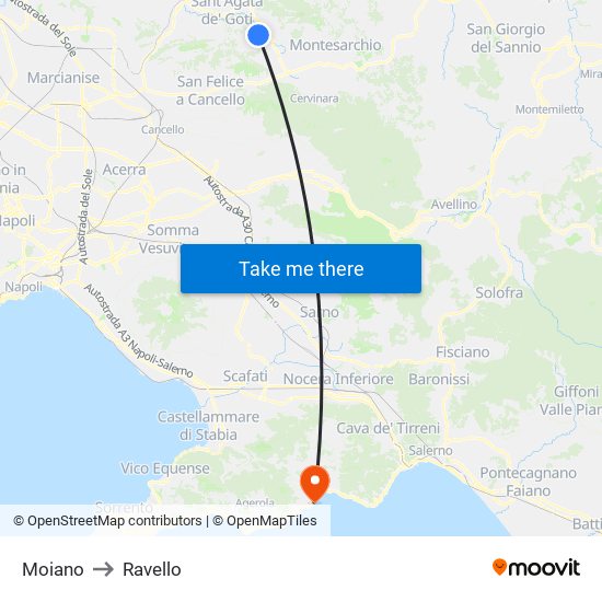 Moiano to Ravello map