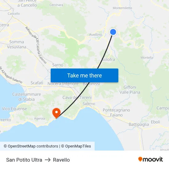San Potito Ultra to Ravello map