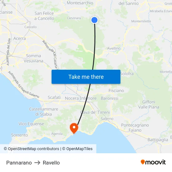 Pannarano to Ravello map