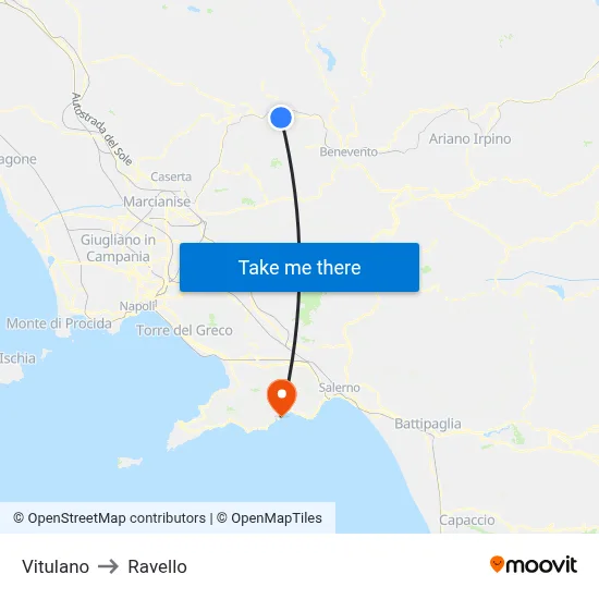 Vitulano to Ravello map