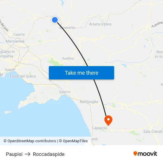Paupisi to Roccadaspide map