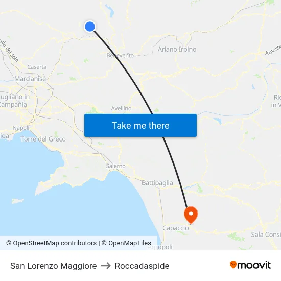San Lorenzo Maggiore to Roccadaspide map