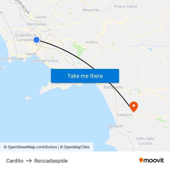 Cardito to Roccadaspide map