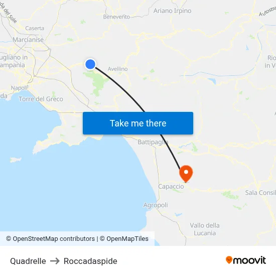 Quadrelle to Roccadaspide map
