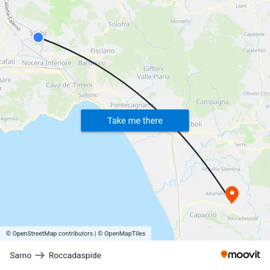 Sarno to Roccadaspide map