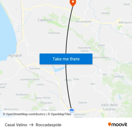 Casal Velino to Roccadaspide map