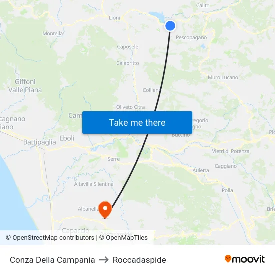 Conza Della Campania to Roccadaspide map