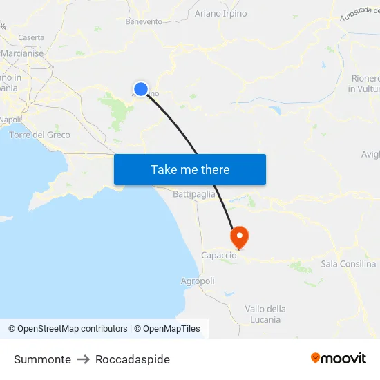 Summonte to Roccadaspide map