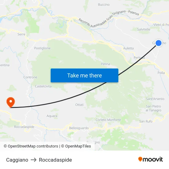 Caggiano to Roccadaspide map