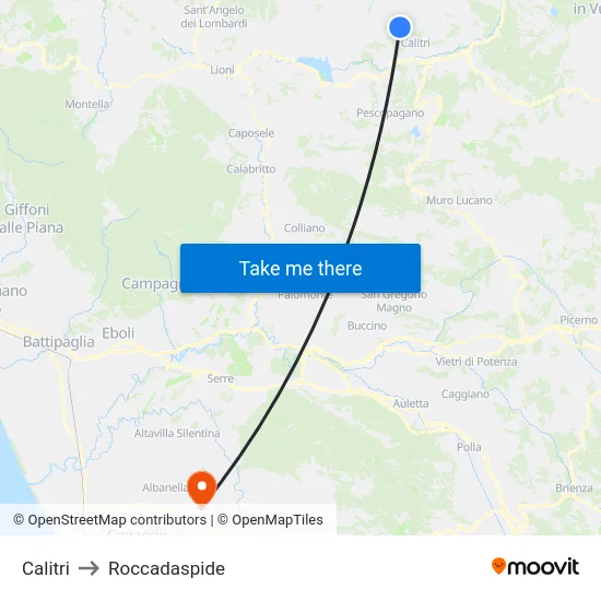 Calitri to Roccadaspide map