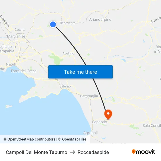 Campoli Del Monte Taburno to Roccadaspide map
