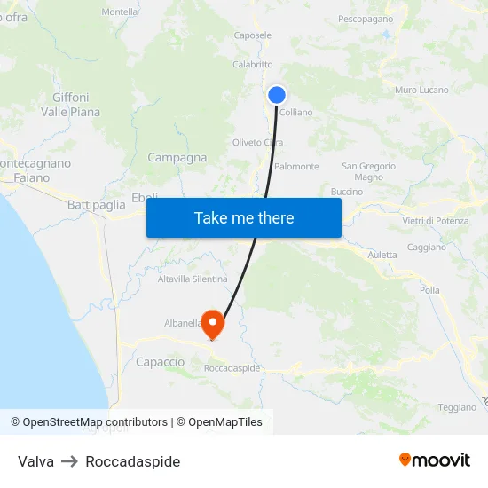 Valva to Roccadaspide map