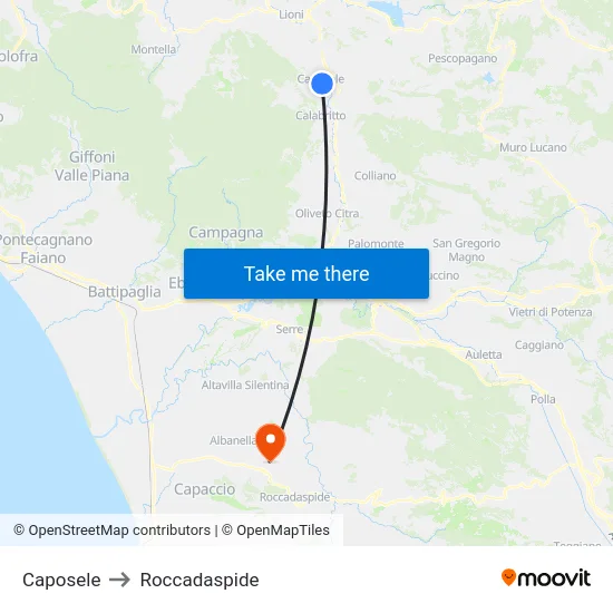 Caposele to Roccadaspide map