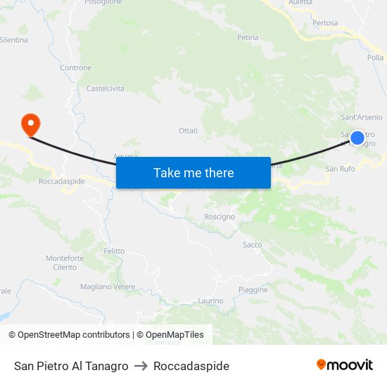 San Pietro Al Tanagro to Roccadaspide map