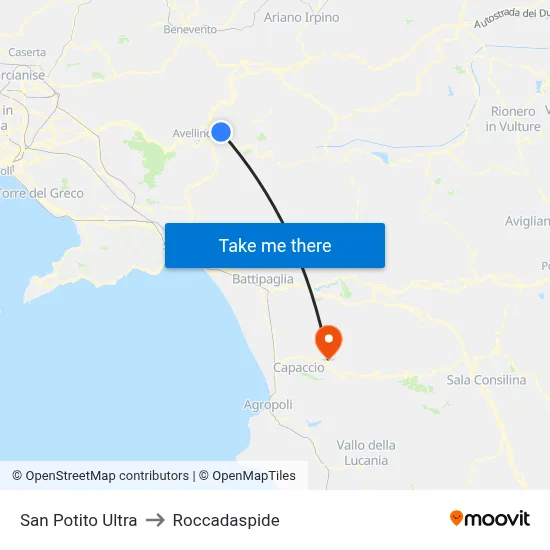 San Potito Ultra to Roccadaspide map