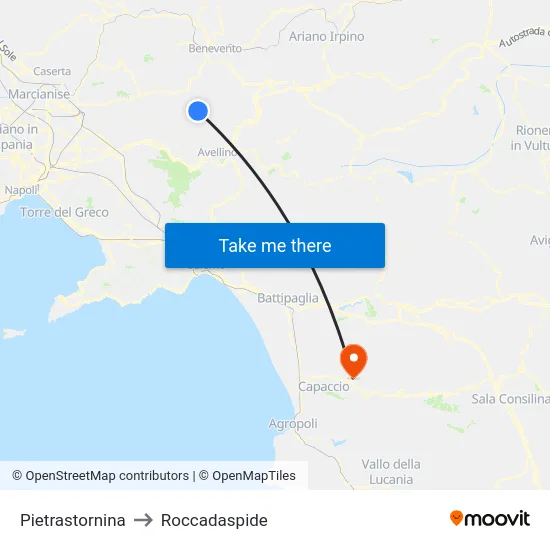 Pietrastornina to Roccadaspide map