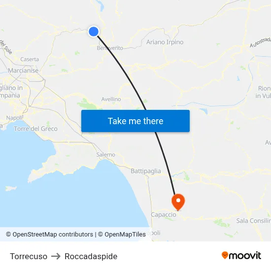 Torrecuso to Roccadaspide map