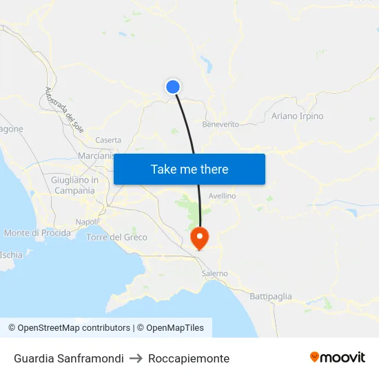 Guardia Sanframondi to Roccapiemonte map